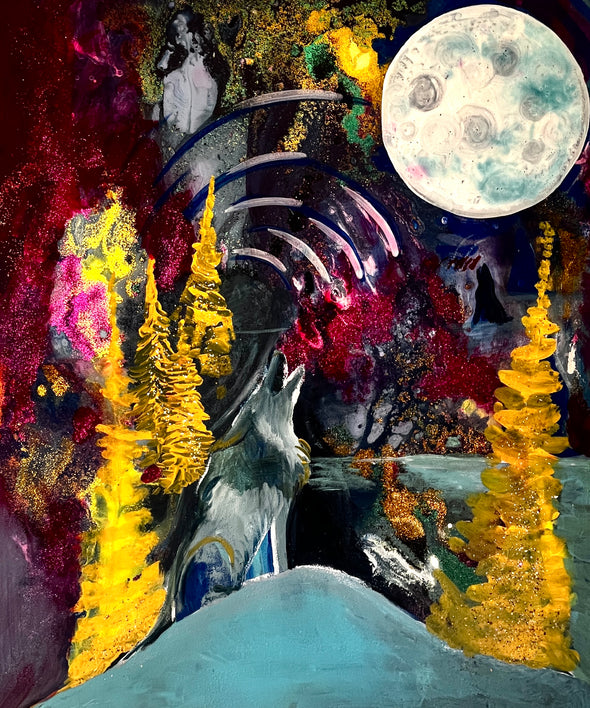Wolf Pack Howls 36x30 canvas